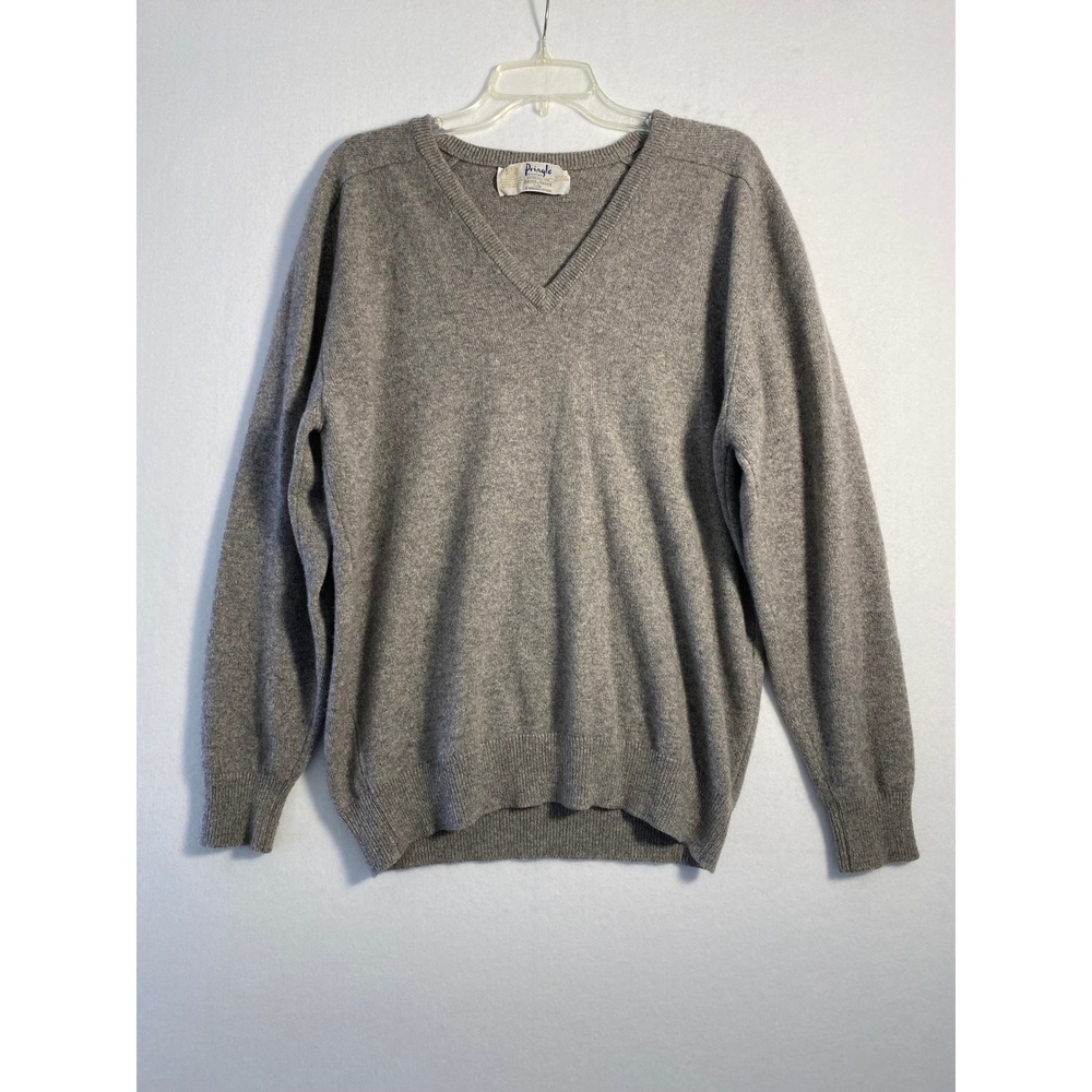 Pringle of Scotland Mens Gray V-Neck Wool Sweater Scotland Vintage Sz M